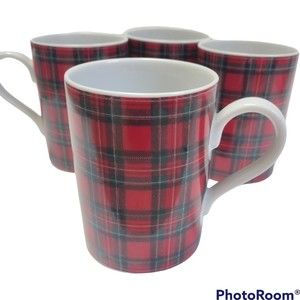 Otagiri Vintage Red Plaid Coffee Mug Set of 4 Myriam N.R. Leeb Japan Christmas